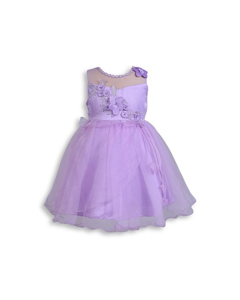 Hopscotch Girls Polyester Sequin Embellished Sleeveless Party Dress in  Lavender Color for Ages 8-9 Years (