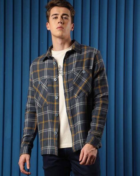 Checked Spread-Collar Jacket