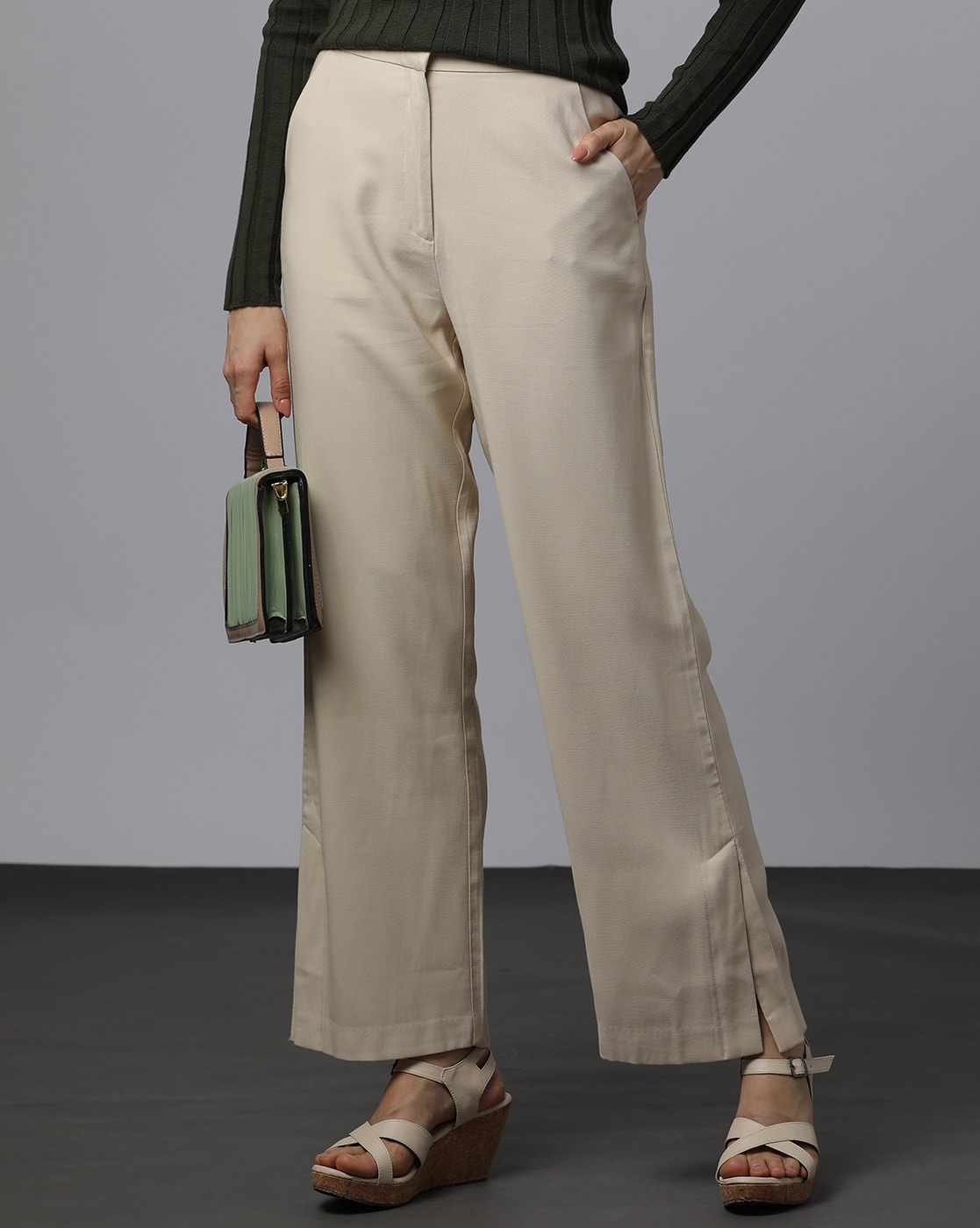 Buy Outryt Women Flat-Front Tapered Trousers Online at Best Prices in India  - JioMart.