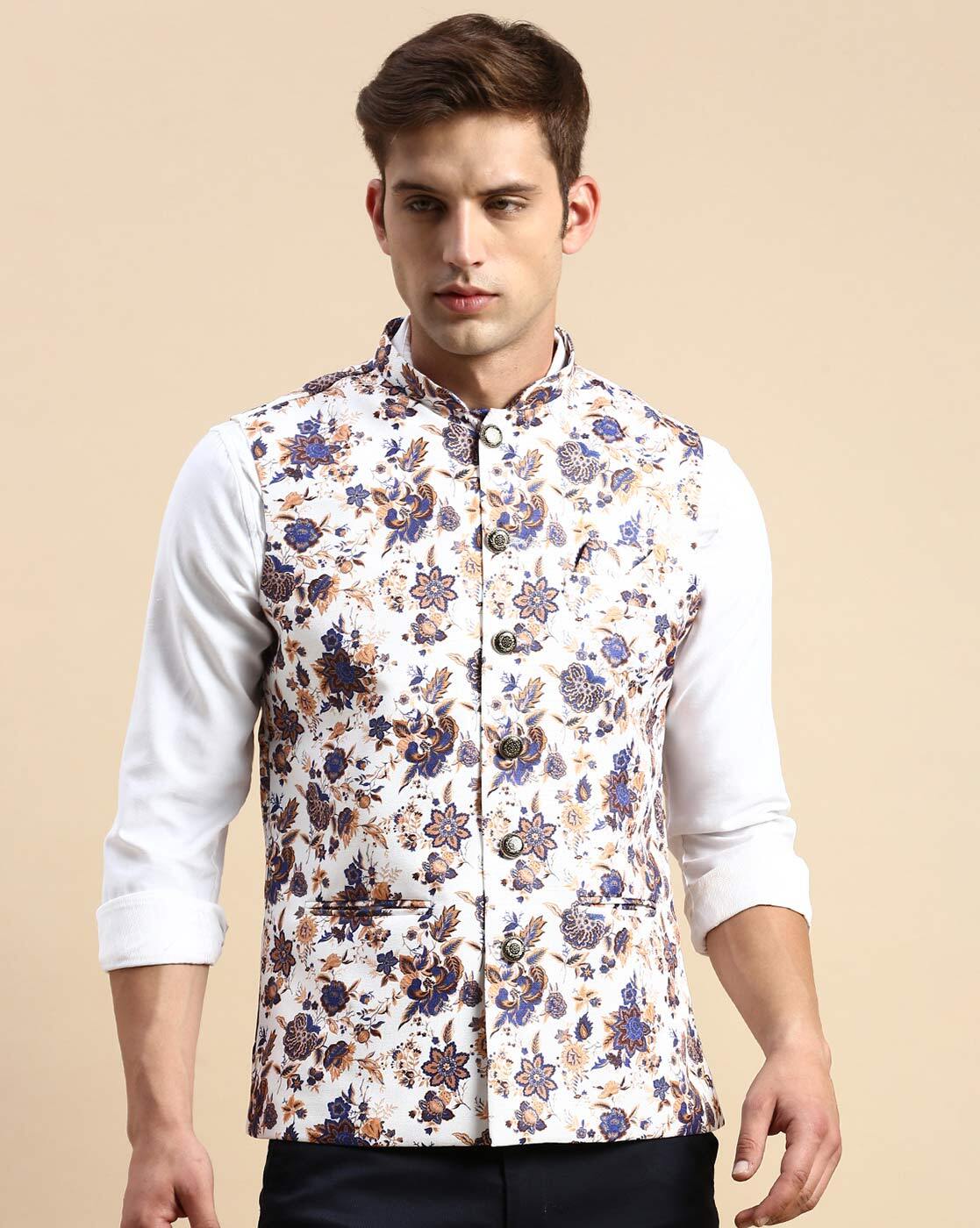 Buy Hangup Baby Pink Regular Fit Floral Print Nehru Jacket for Mens Online  @ Tata CLiQ