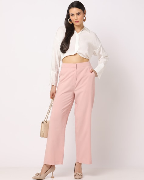 Buy Pink High Waisted Formal Pants At Online - Urban Suburban