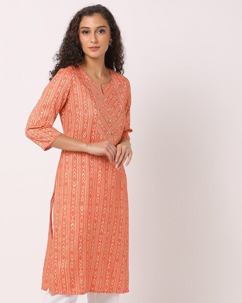 Buy Off White Mul Geometric Straight Kurta With Gota Patti Online at Soch  India