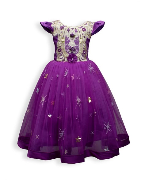 Hopscotch Girls Polyester Sequin Embellished Sleeveless Party Dress in  Purple Color for Ages 7-8 Years (