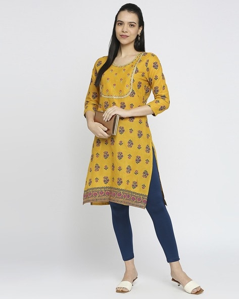 Buy Mustard Yellow Kurtas for Women by ZRI Online