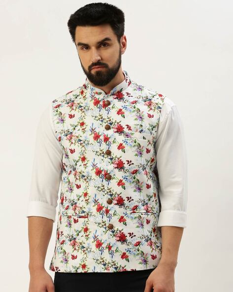 Floral Printed Nehru Jacket Suit For Wedding