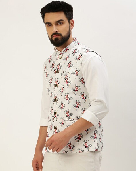 Floral printed hotsell nehru jacket