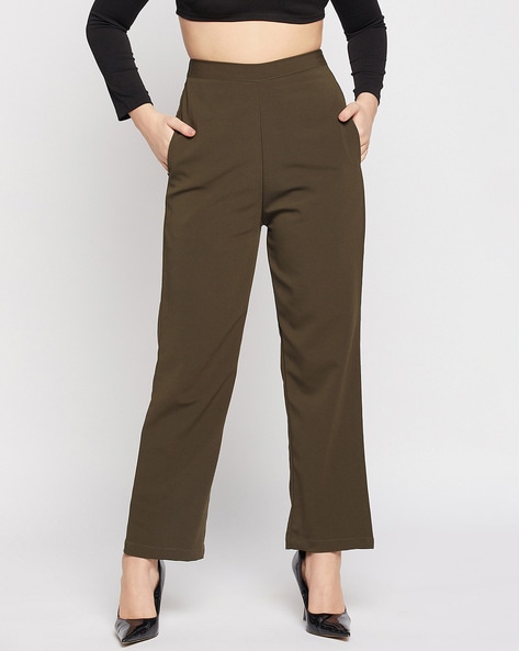 Buy CLOVIA Green Chic Basic Wide Leg Pants in Forest Green - Rayon |  Shoppers Stop