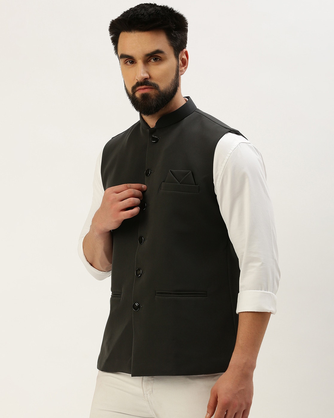 Beige Dupion Silk Printed Nehru Style Jacket - Veera Paridhaan - 2674985