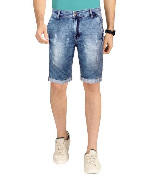 Flat-Front Denim Shorts with Insert Pockets