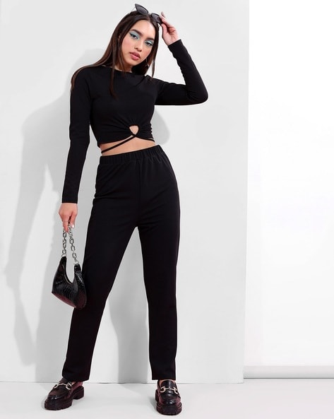 Buy StalkBuyLove Women Grey Solid Crop Top With Trousers  Co Ords for  Women 8375069  Myntra