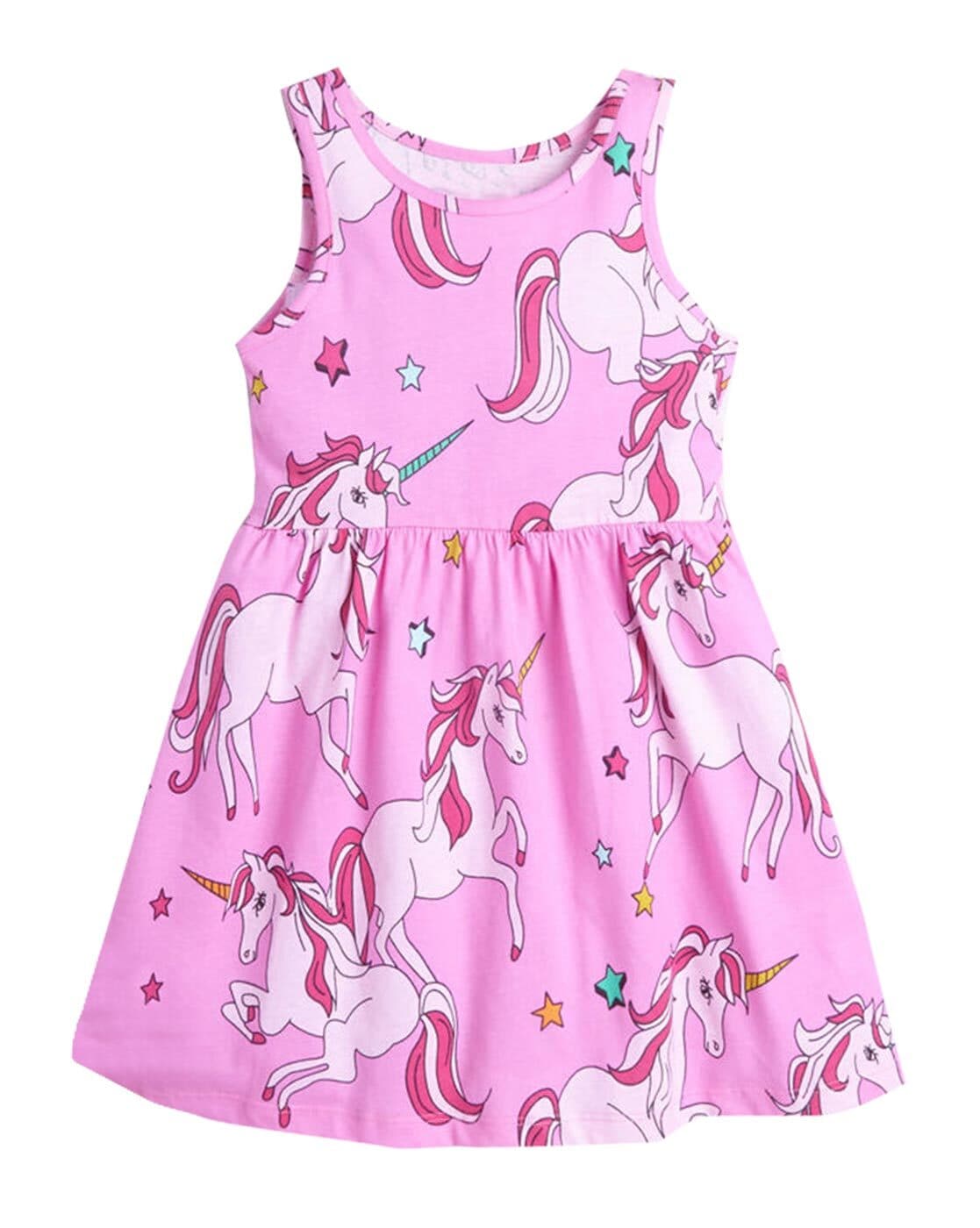 Shop Online Girls Multi Coloured Unicorn Print Party Dress at ₹1049