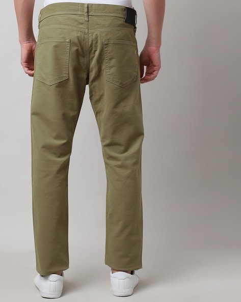 Shop Olive Green Regular Fit Cotton Trousers For Women