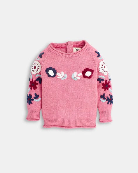 Embroidered Round-Neck Sweater Dress