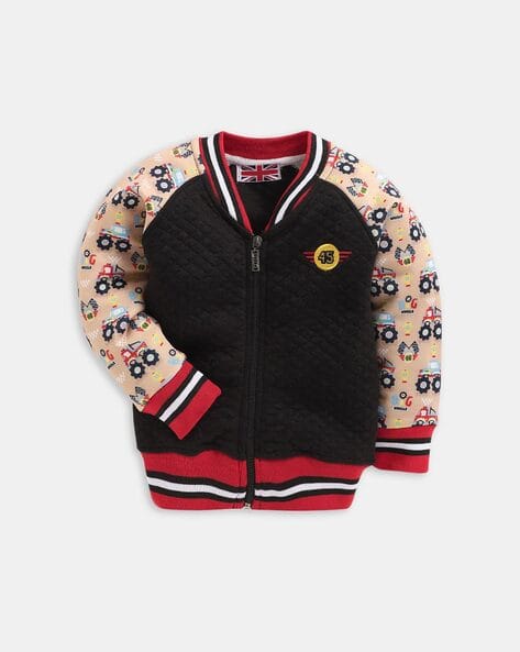 Graphic Print V-Neck Bomber Jacket