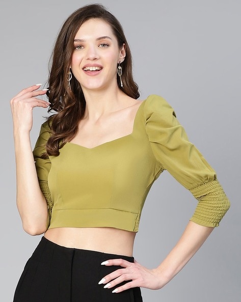 April Puff Sleeve Wrap Crop Top