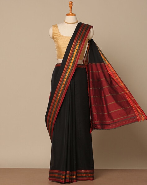 Coffee Brown and Yale Blue Pochampally Mercerised Cotton Saree with Tr –  Sharvari's