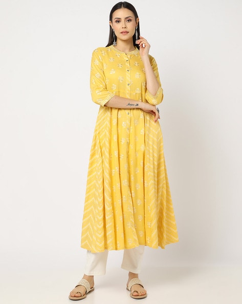 Mustard Yellow Cotton Flex Solid Plain Front Slit Straight Women Kurta -  Fabclub - 3549128