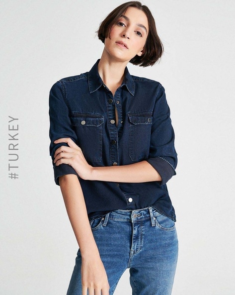 Dark blue outlet shirt outfit women's