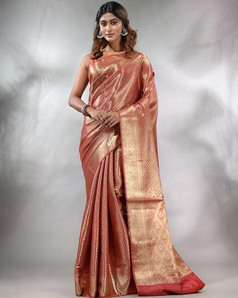 Buy Orange Woven Design Brocade Saree Online at Rs.1499 | Libas