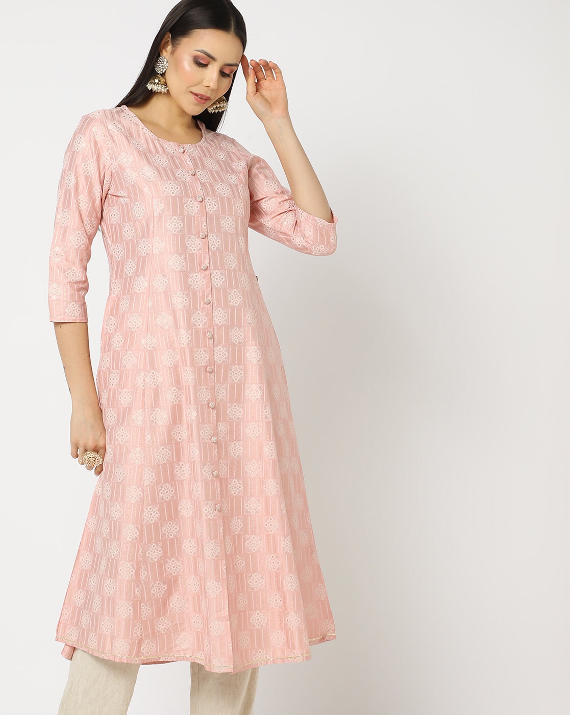 Pink Multi Color Printed Designer Long Kurtis – Walusha