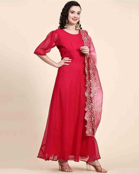Buy Attractive Red Rayon Printed Gown With Dupatta For Women Online In  India At Discounted Prices