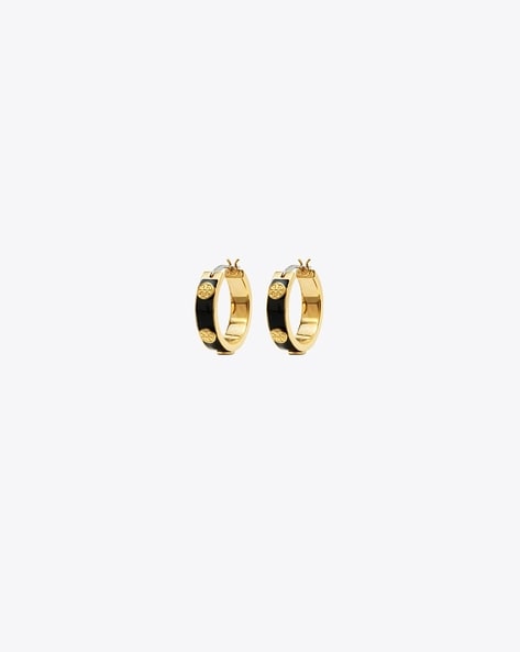 Buy Tory Burch Miller Stud Enamel Hoop Earrings | Gold-Toned Color