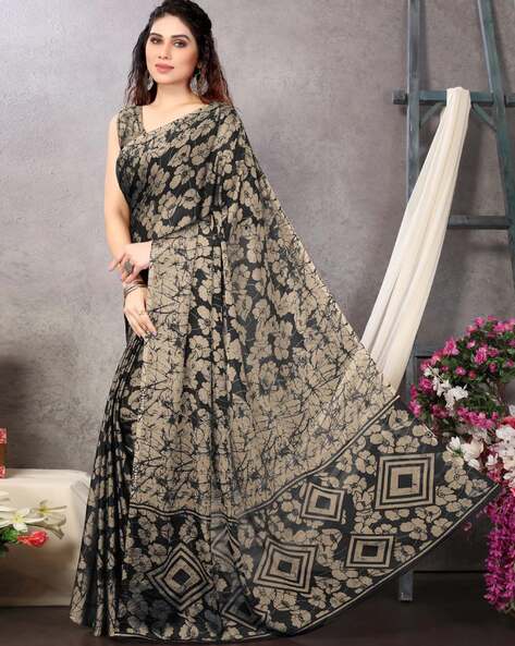 Black and Pink Printed Chiffon Saree for Cocktail Party-S-389 – Mohi fashion