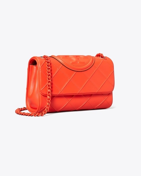 Fleming Soft Mini of Tory Burch - Quilted leather bag orange