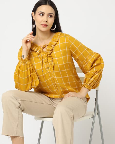 Buy mustard Tops for Women by DNMX Online