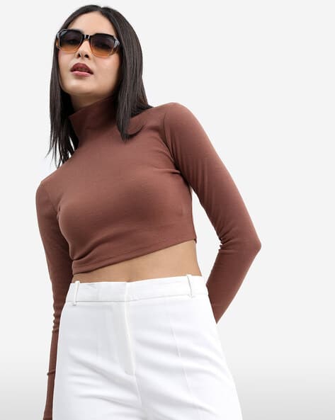 Ribbed Crop Top with Turtle-Neck