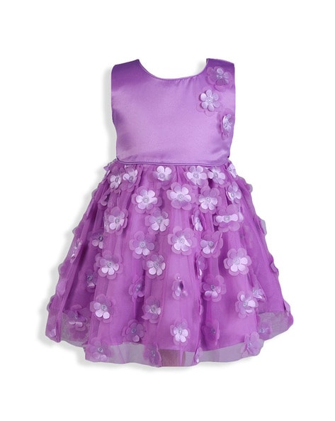 Hopscotch Girls Cotton Full Sleeves Solid Casual Dress in Lavender Color  (1086807)Frocks & Dresses