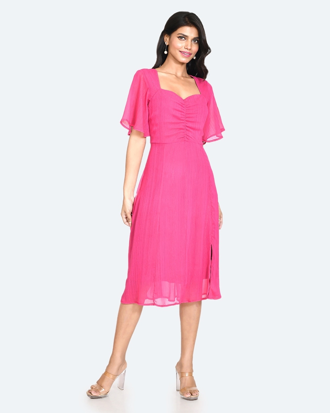 Buy Pink Balloon Sleeve Bodycon Dress for Women Online - Zink London