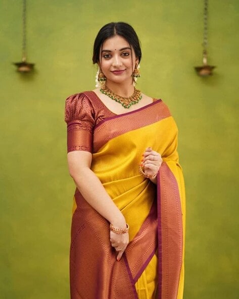 Buy Yellow Silk Saree online-Karagiri