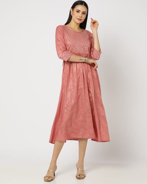 Floral Print Sequinned A-Line Dress