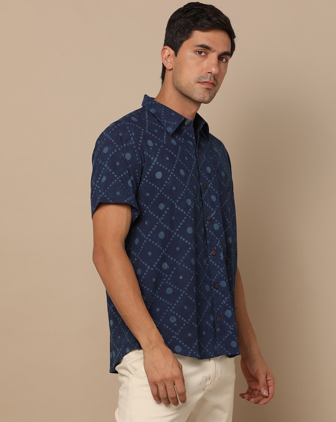 Handblock Printed Cotton Half Sleeve Shirt