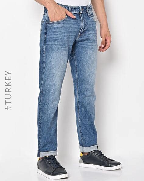 Lightly Washed Straight Fit Jeans