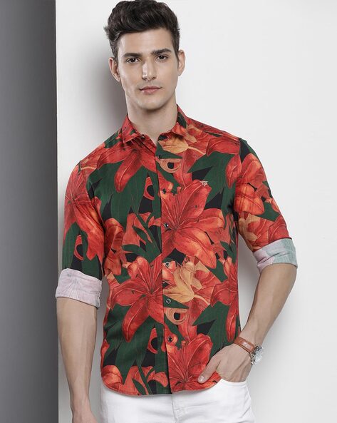 Men's Big & Tall Floral Print Button-down Shirt - Goodfellow & Co™ White Mt  : Target