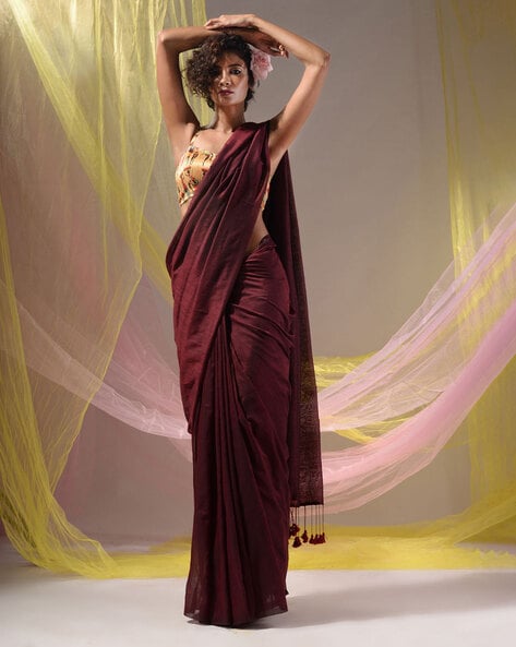 Maroon Organza Saree with machine work