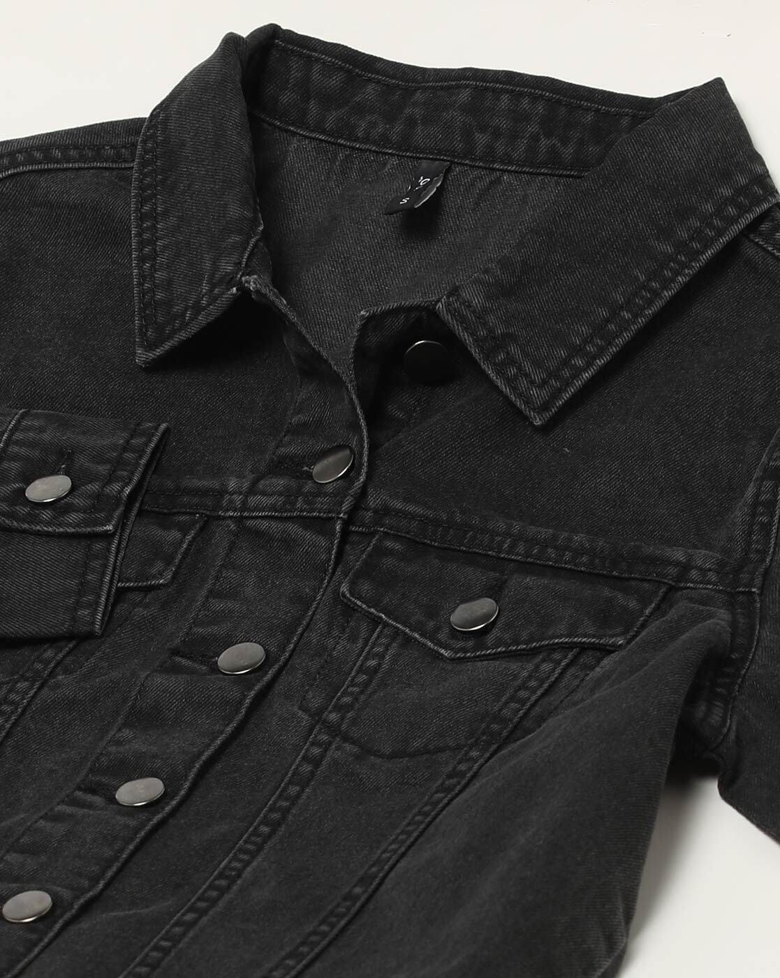 Buy Lyush Black Smiley Patch Denim Raw Hem Jacket For Girls Online at Best  Price | Distacart