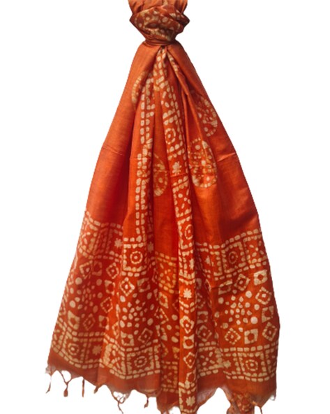 Batik Print Handloom Dupatta with Tassels Price in India