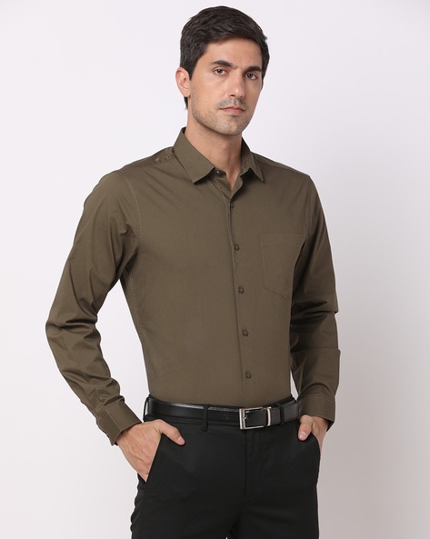 Men Slim Fit Stretchable Shirt with Patch Pocket