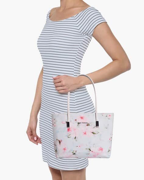 Women Floral Print Tote Bag with Zip Closure