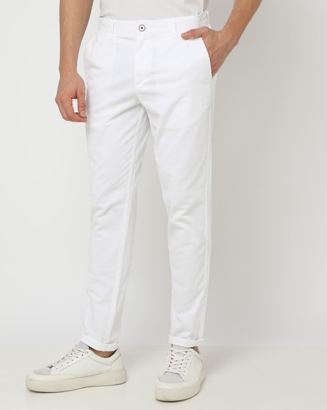 netplay white slim fit trousers