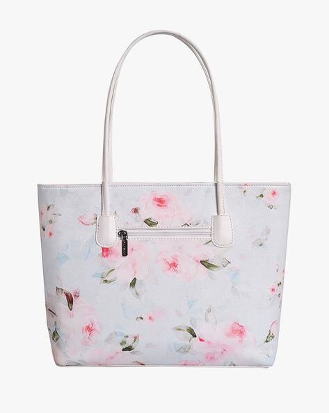 Women Floral Print Tote Bag with Zip Closure