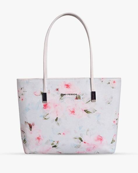 Women Floral Print Tote Bag with Zip Closure