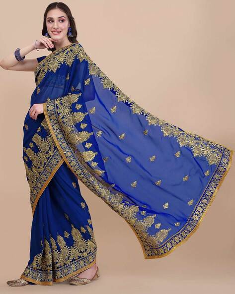 SAI DECORATIVE Women's Georgette Saree With Unstitched Blouse Piece plain  sarees color-Sky Blue - Walmart.com