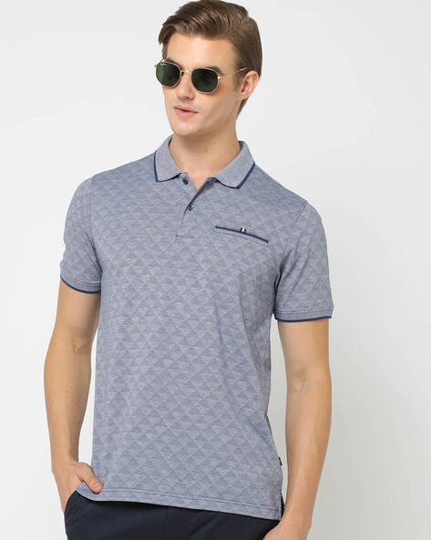 Regular Fit Pyramid Print Polo T-Shirt with Welt Pocket