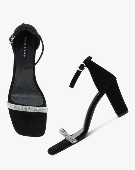 Shoe Land SL-CABRINI- Low Chunky Block Heel Ankle Strap Sandals (Black)