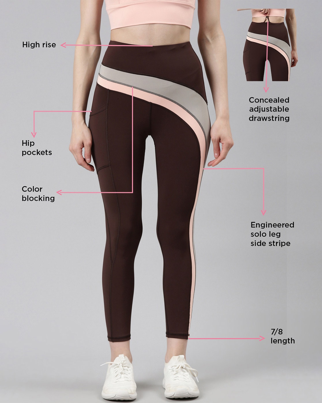 FYD Size Inclusive Leggings with pockets in chocolate brown