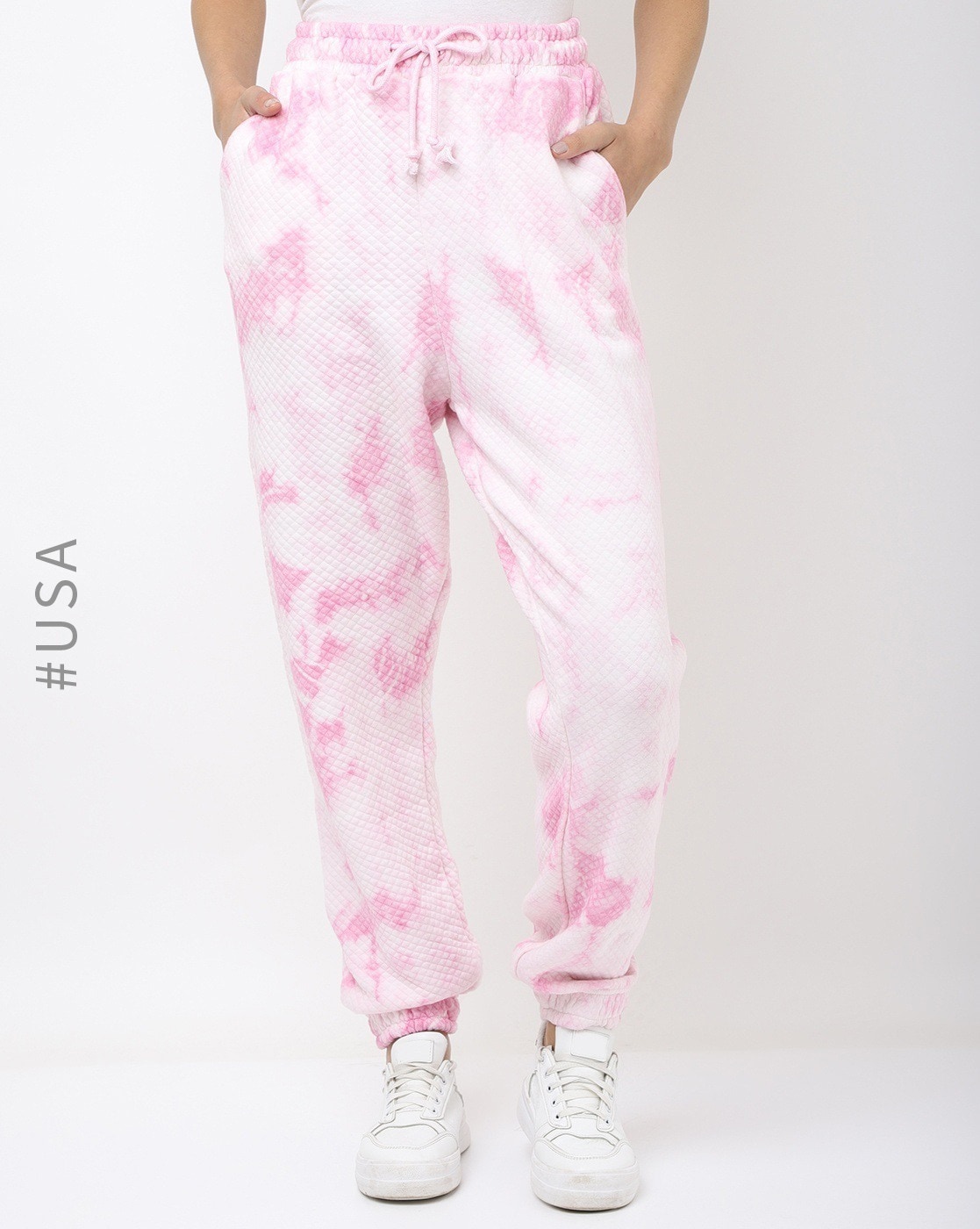 Buy PlusS Women White & Pink Dyed Joggers - Track Pants for Women 12831974